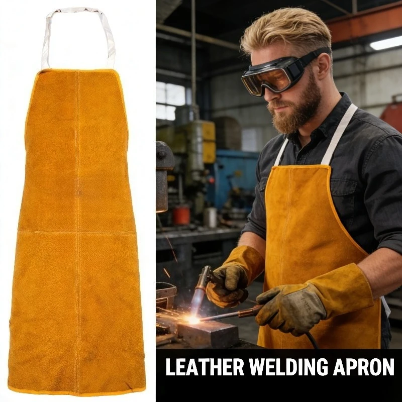 

2026 Новый огнестойкий брызгозащищенный сварочный фартук, термостойкий кожаный фартук сварщика для защиты от пожара и брызг