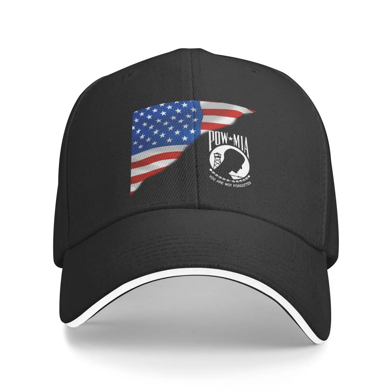 

Ameriacn Flag POW MIA Baseball Cap Classic Retro Snapback Dad Trucker Flat Bill Brim Hat for Men Women Unisex Casquette Black