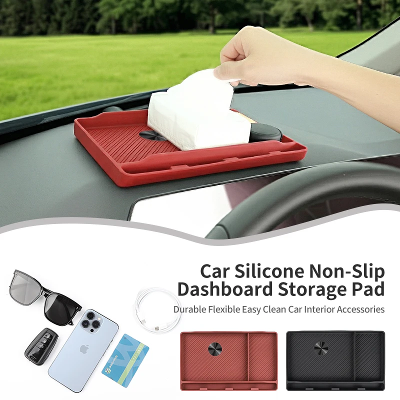 Car Dashboard Storage Box CD Texture Silicone Scratch-Resistant For NO Logo