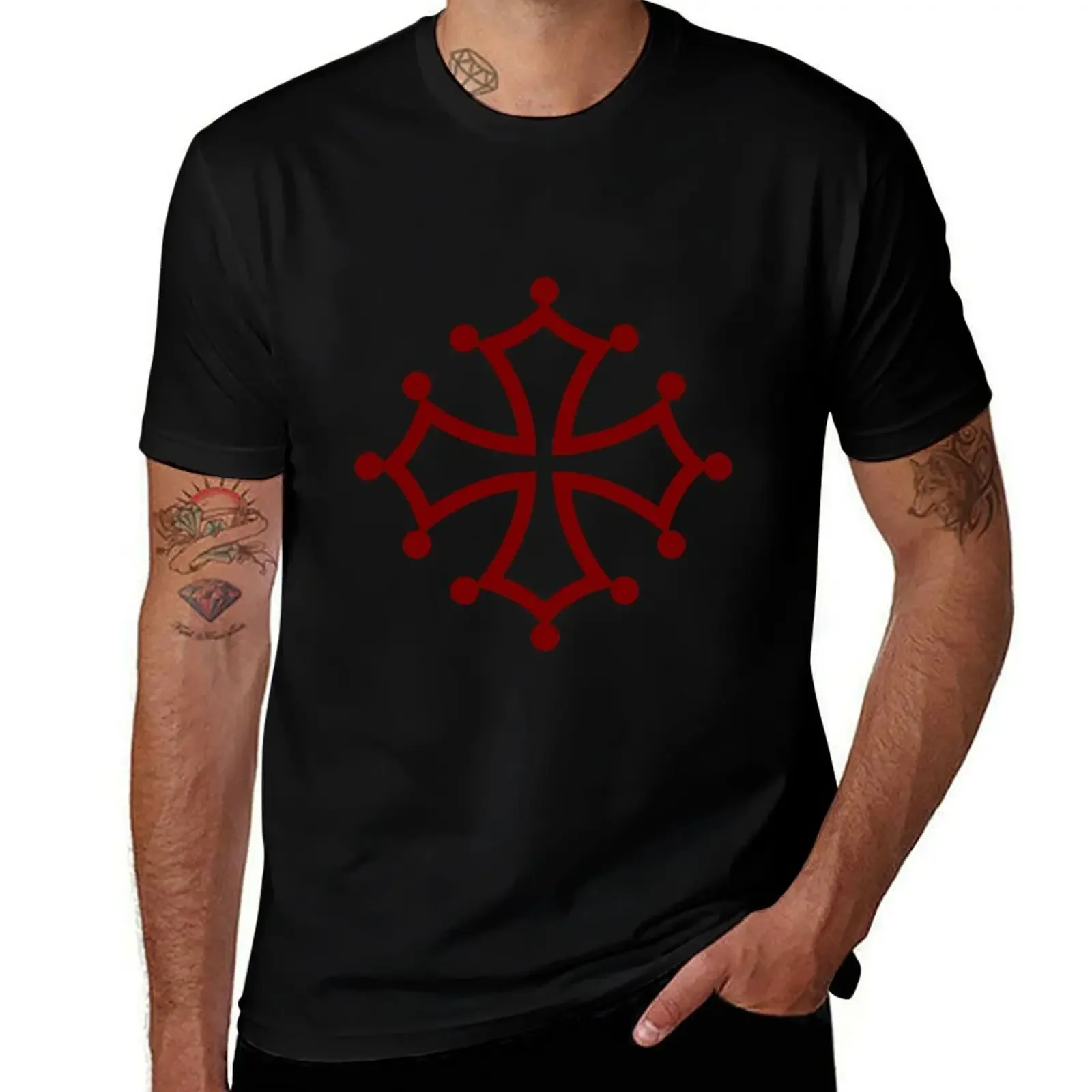 Cathar Cross, Occitan cross T-Shirt sports fans summer clothes plain black t shirts men