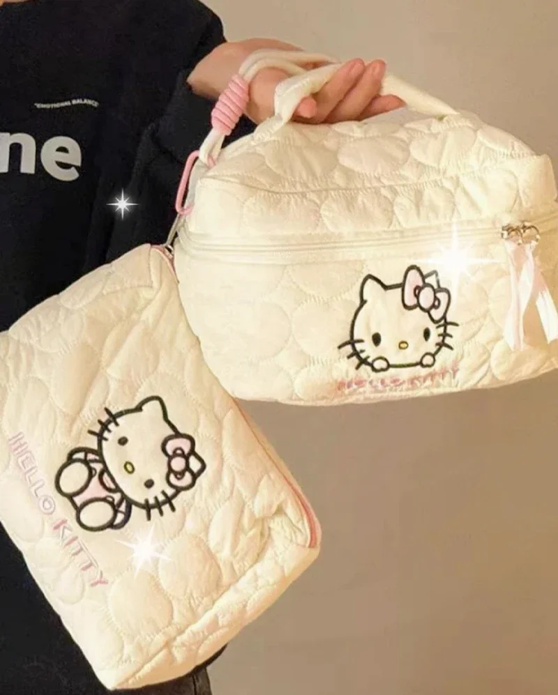Bolsa de Maquiagem Portátil Hello Kitty Kawaii Sanrio com Personagem de Desenho Animado, Bolsa de Viagem, Presente de Aniversário para Meninas, Grande Capacidade
