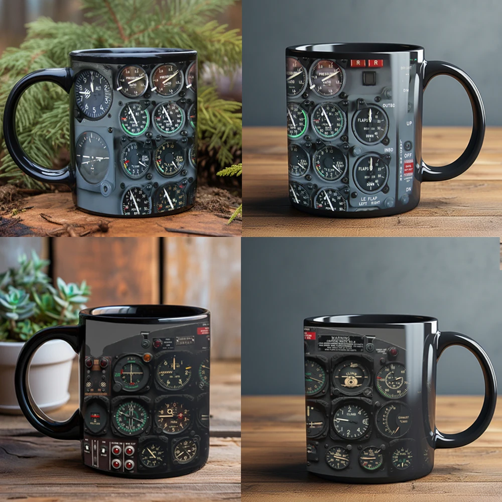 Aerospace aircraft various instrument panels coffee mug black ceramic coffee mug astronaut friend gift