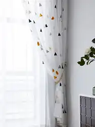Jianou breathable dustproof triangle embroidered gauze curtain for bedroom and living room 1PC