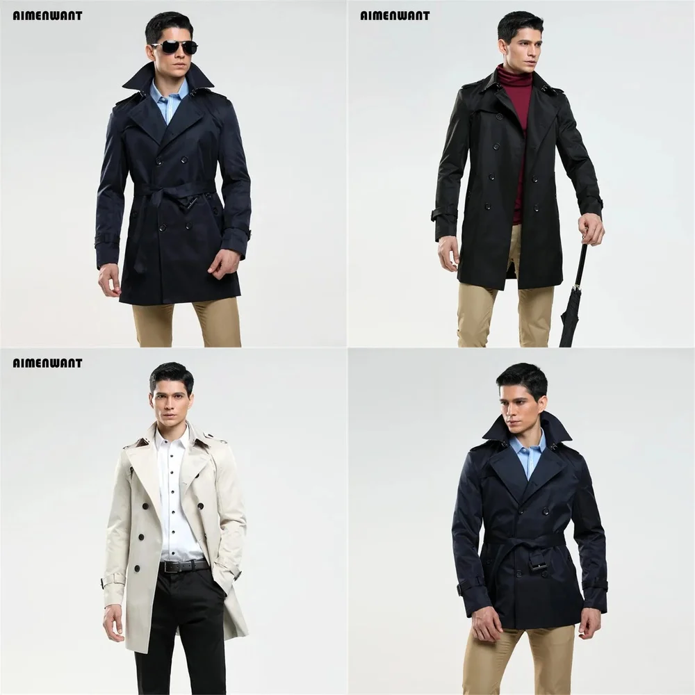 

Fashion Double Breasted Trench Coat for Men Slim Fit Business Casual Outerwear Plus Size Customized Windbreaker