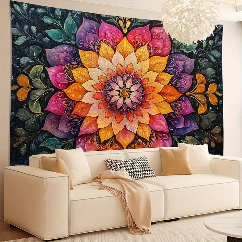 VIKAMA Colorful Mandala Tapestry, Vibrant Floral Bohemian Print Wall Hanging for Bedroom Dorm Living Room Home Decor