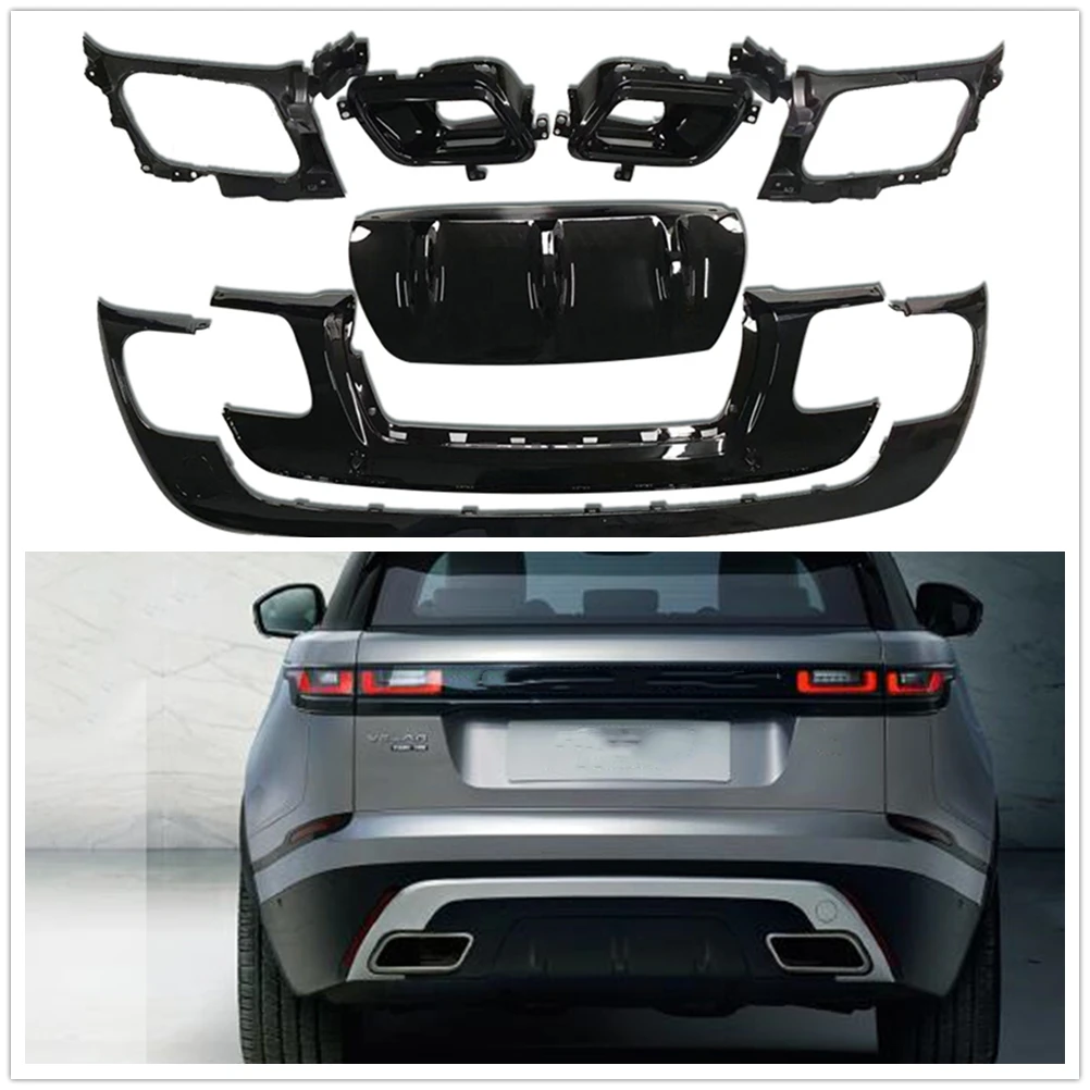 Rear Diffuser Bumper Lip For Land Rover Range Rover Velar 2017 2018 2019 2020 2021 2022 2023 Black/Silver Exhaust Muffler Kit