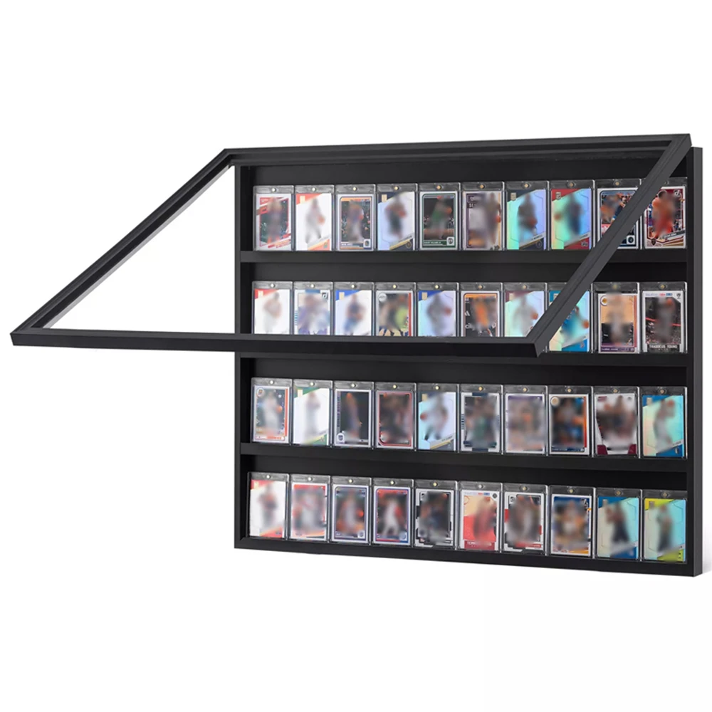 

Solid Wood Display Cabinet with Lock Black Storage Rack Baseball Card Display Shelf Dustproof Holder Organizer Home Decoration