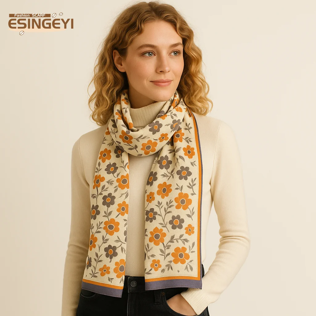 

ESINGEYI 2025 Winter Scarves Woman Foulards Femme Scarf Imitation Cashmere flower Elegant Evening Womens Shawl Muffler Tippet