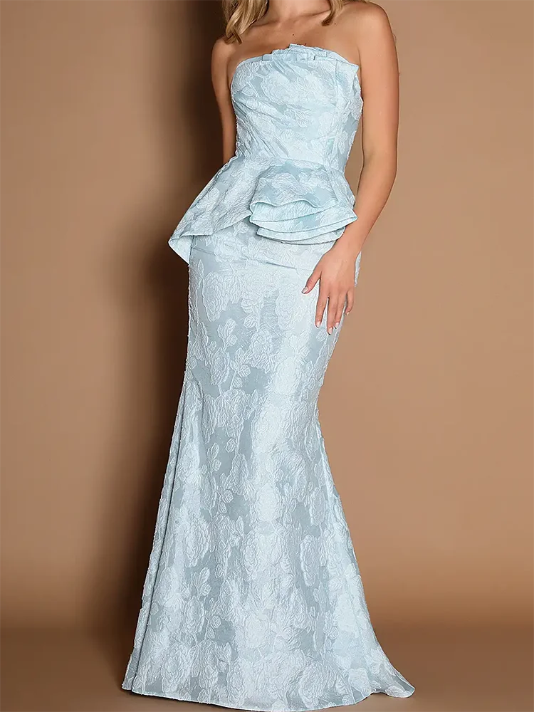 

Classic Strapless Satin Floral Sleeveless Pleat Formal Evening Dresses Birthday Party Prom Gowns Customized