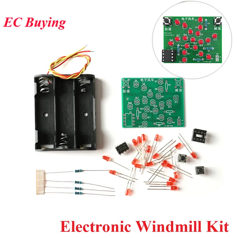 DIY Electronic Windmill Kit Funny Rotating Light Kit DIY Practice Board Adjustable Speed MCU Design for Training Soldering