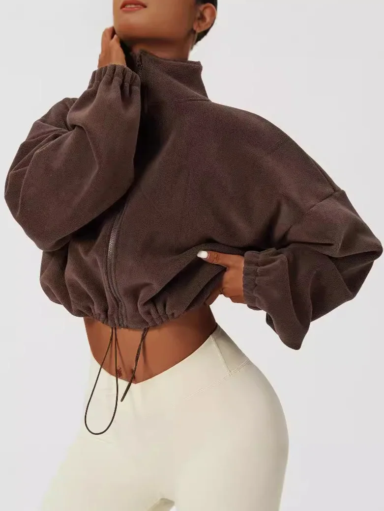 

Женское спортивное пальто на флисовой подкладке, теплый повседневный свободный укороченный топ для бега, толстовка для фитнеса с длинными рукавами, спортивное пальто, толстовка для йоги