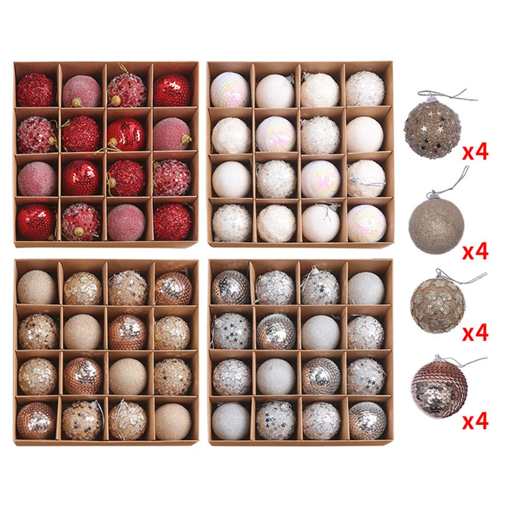 16Pcs Christmas Ball Sets for Tree 6cm Ornaments Sparkling Decorations Balls with Glitter Sequins Sparkly Hanging Foam Ball