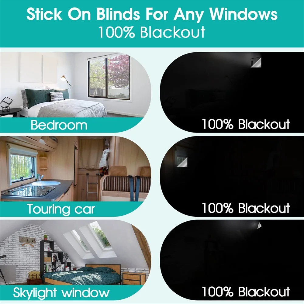 100% Removable Light Blocking Darkest Window Cloth DIY Total Blackout Glass Privacy Darkening Window Tint Black Window Sticker