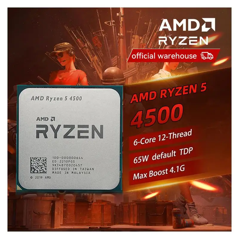 To AMD RYZEN 5 4500 Processor Max Boost 4.1GHz CPU 100% Brand New 6-Core 12-Thread Socket AM4 Desktop PC Gamer Processor kit