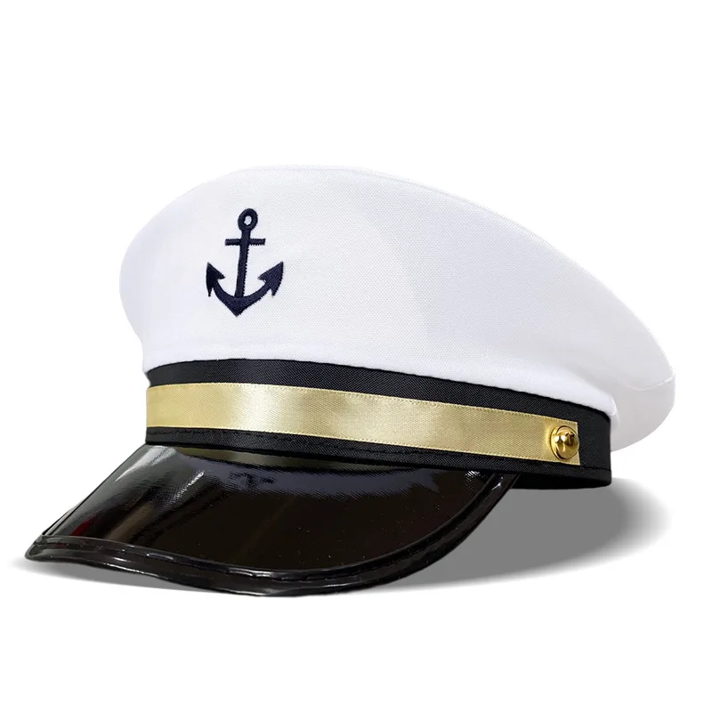 Military Hat Army Peaked Embroidered Anchor captain White Flat Top Outdoor Festival Event Beach Party 8M207