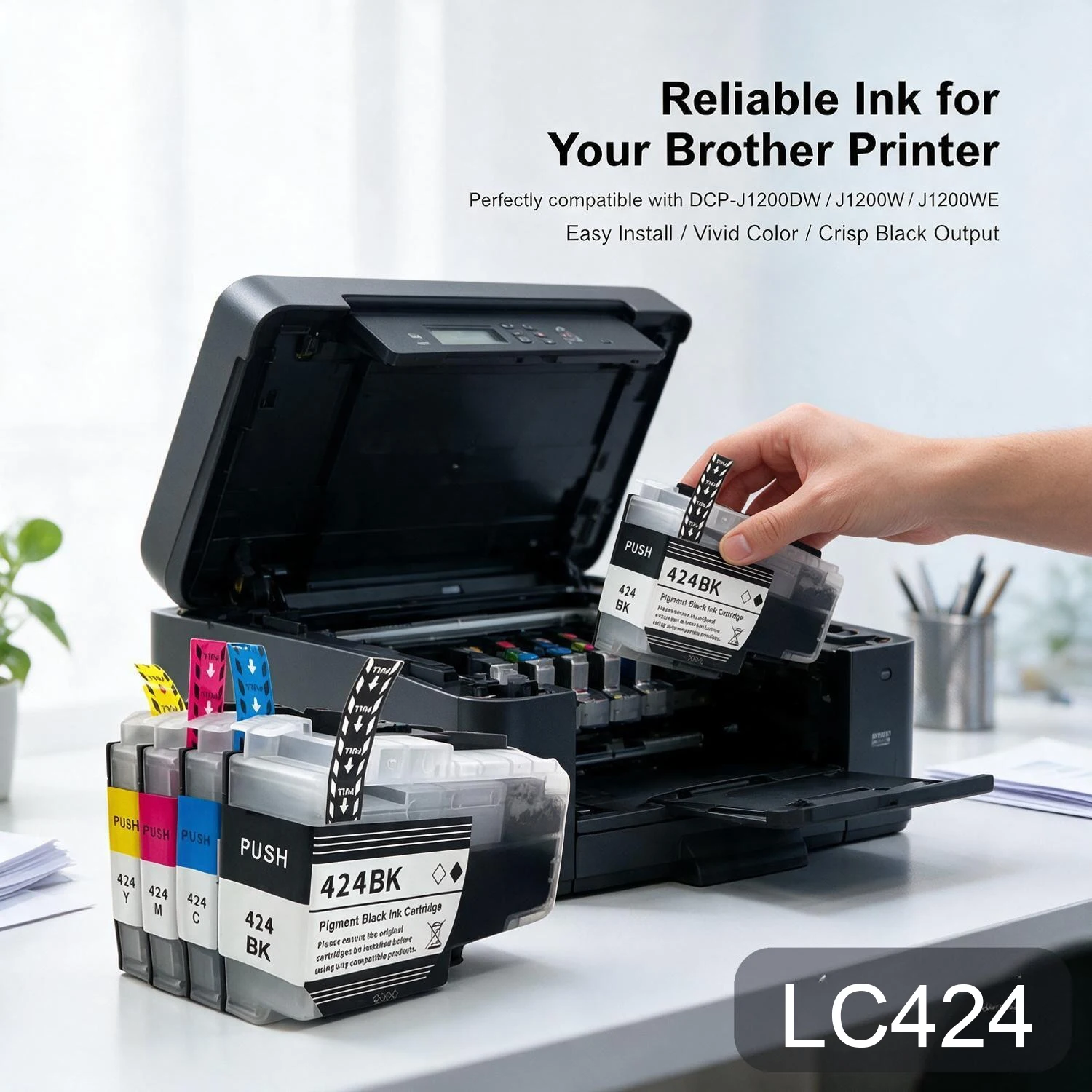 Compatible LC424 Standard Ink Cartridge for Brother 424 DCP-J1200DW DCP-J1200W DCP-J1200WE - Replacement Printer Cartridge