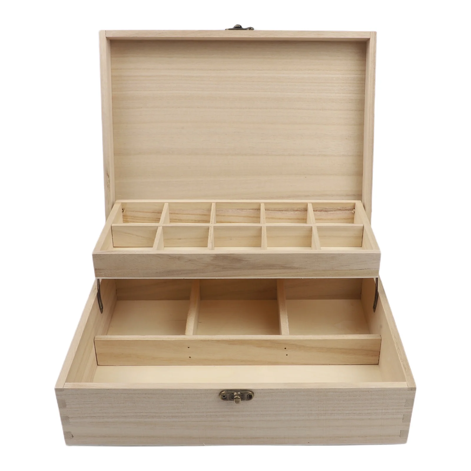 Paulownia Wood Two Layer Flip for top Jewelry Box Organizer for Sewing Accessories Rings and Small Craft Items Storage