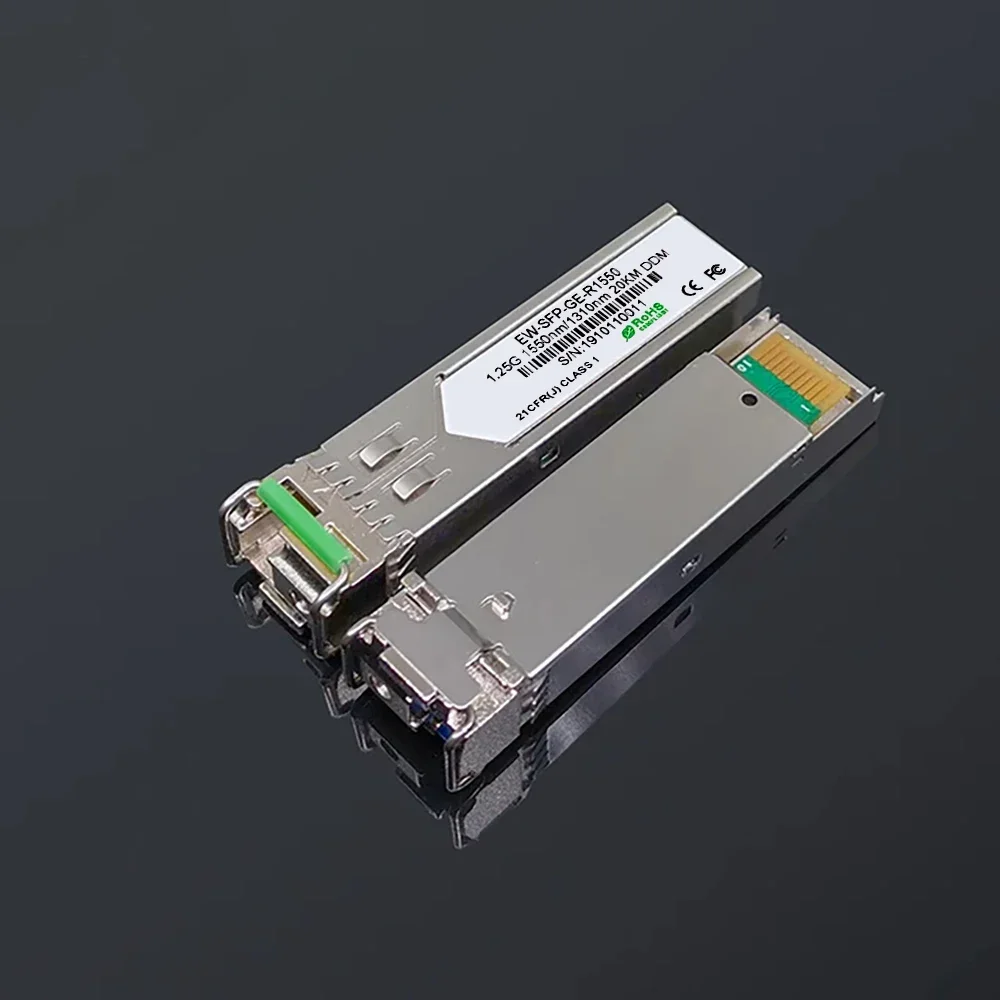 Módulo sfp gigabit lc, transceptor óptico de fibra 1.25g, 20km, compatível com cisco/mikrotik
