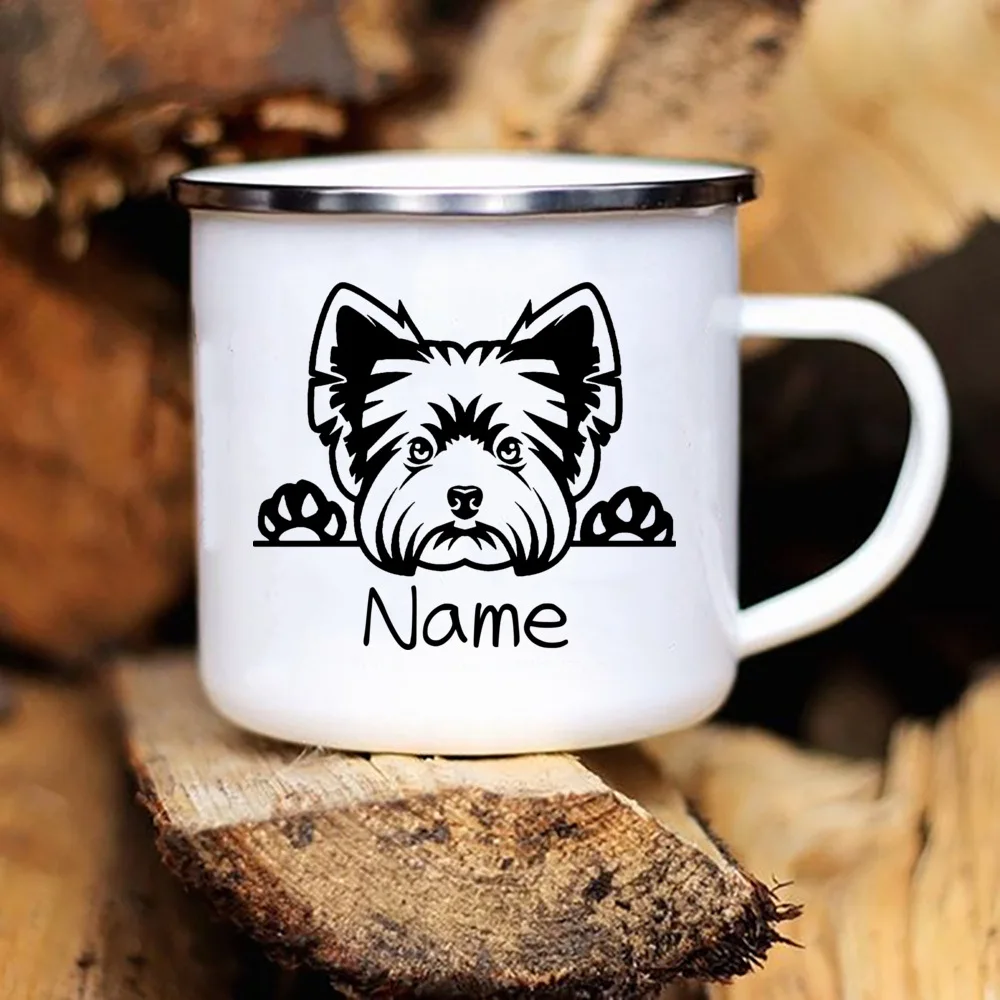 Personalized Pets Enamel Mug Custom Dog Name Coffee Drinks Dessert Milk Cups Handle Drinkware Camping Mugs Gifts for Dog Lovers