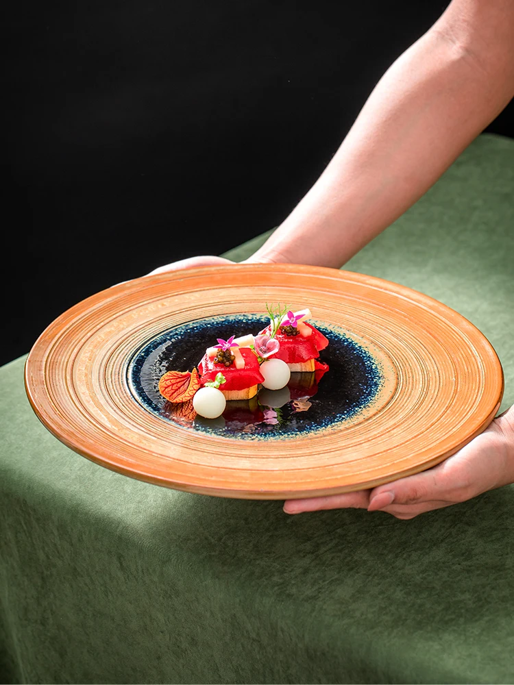 Creative ceramic western restaurant steak flat dessert fruit dish high-end hotel club cooking tableware