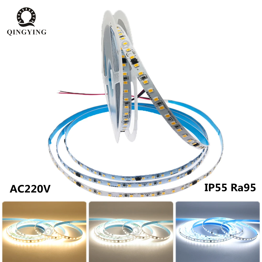 

10m/Roll 220V 2835 LED Strip Ra95 IP55 Waterproof 3000K 4500K 6500K 120leds/m Flexible Light Ribbon for Indoor Home Decoration