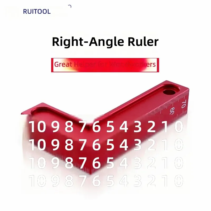 L Angle Ruler Aluminum Alloy Woodworking Tool Small Red Right Angle Positioning Ruler with Scale Quick Fixing Scriber
