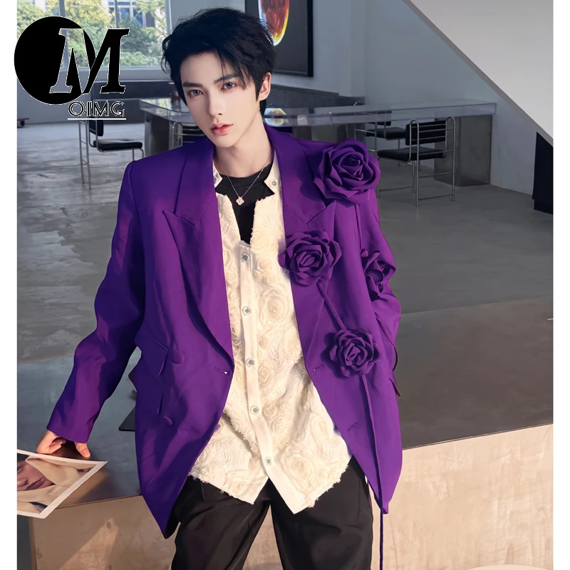 [OIMG] Blazer (Image) Purple Three-dimensional Flower Heavy Industry Jacket, Niche Shoulder Padded