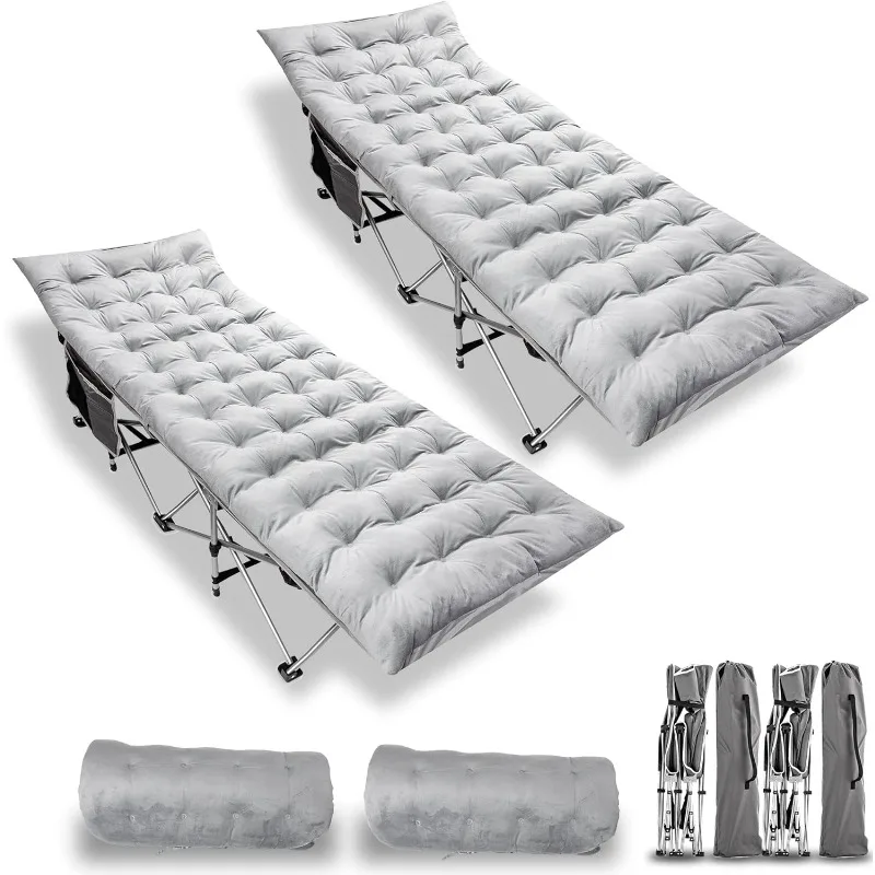 

Zento Camping Cot and Mattress Folding Outdoor Travel Bed 2 Pack - Heavy Duty Max Load 450 LBS Premium Quality Cot Bed with Pad
