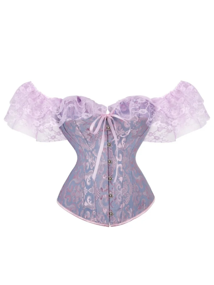 Corsé Vintage de encaje para mujer, corpiño Bandage de espina de pescado con cintura delgada y volantes para vestido de fiesta de boda, Top moldeador Harajuku