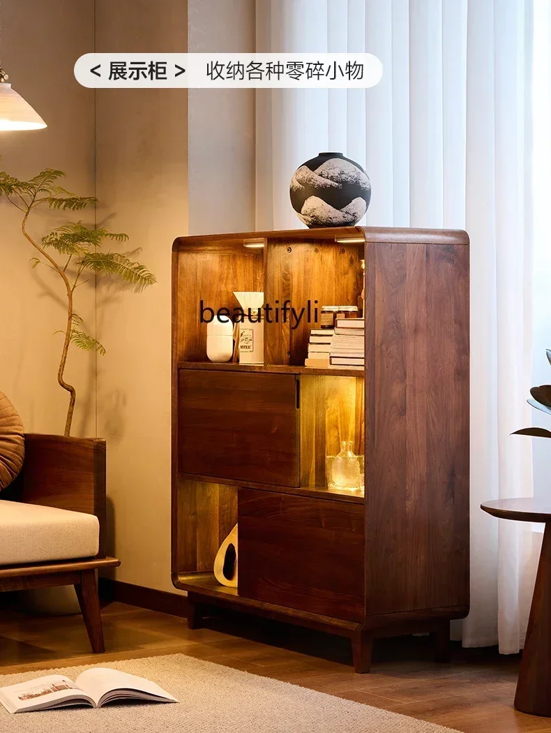 Hot sales Bookcase living room study floor-to-ceiling storage low cabinet retro solid wood wall storage display cabinet