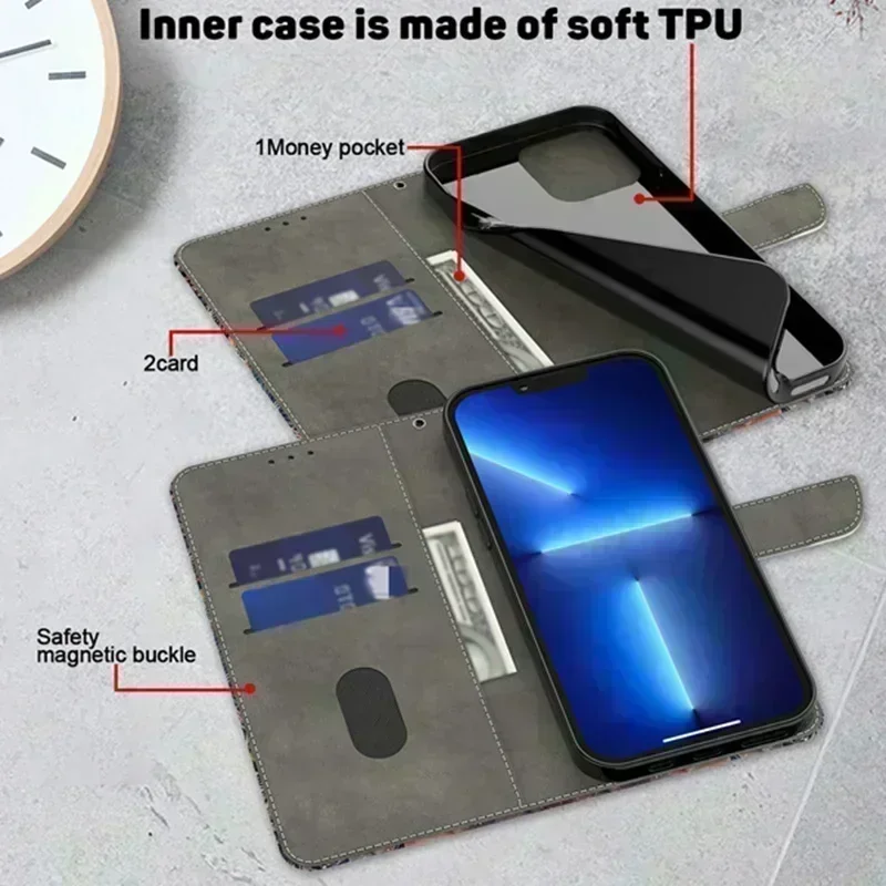 For iPhone 15 Pro Max Case Printed Pattern Wallet Flip Book Cover on for Apple 15 Pro iPhone 15Pro Max 15 Plus Phone Case Fundas