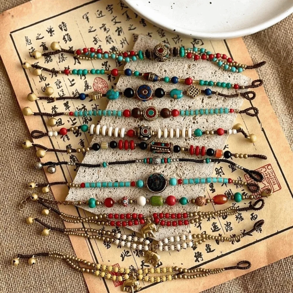 Tibetan Ancient Method Woven Braided Bracelet Bohemian Coco Exotic Bell Women Bracelet Nepal Hand Rope Bracelet Handmade Crafts