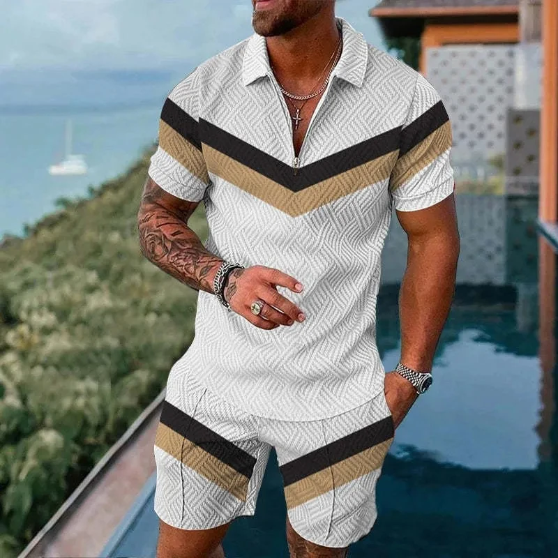 Summer Men\'s Polo Shirt Set 3d Print Short Sleeve Polo Shirt + Shorts Suit Fashion Sportswear Men Clothing Polo Shirts For Men