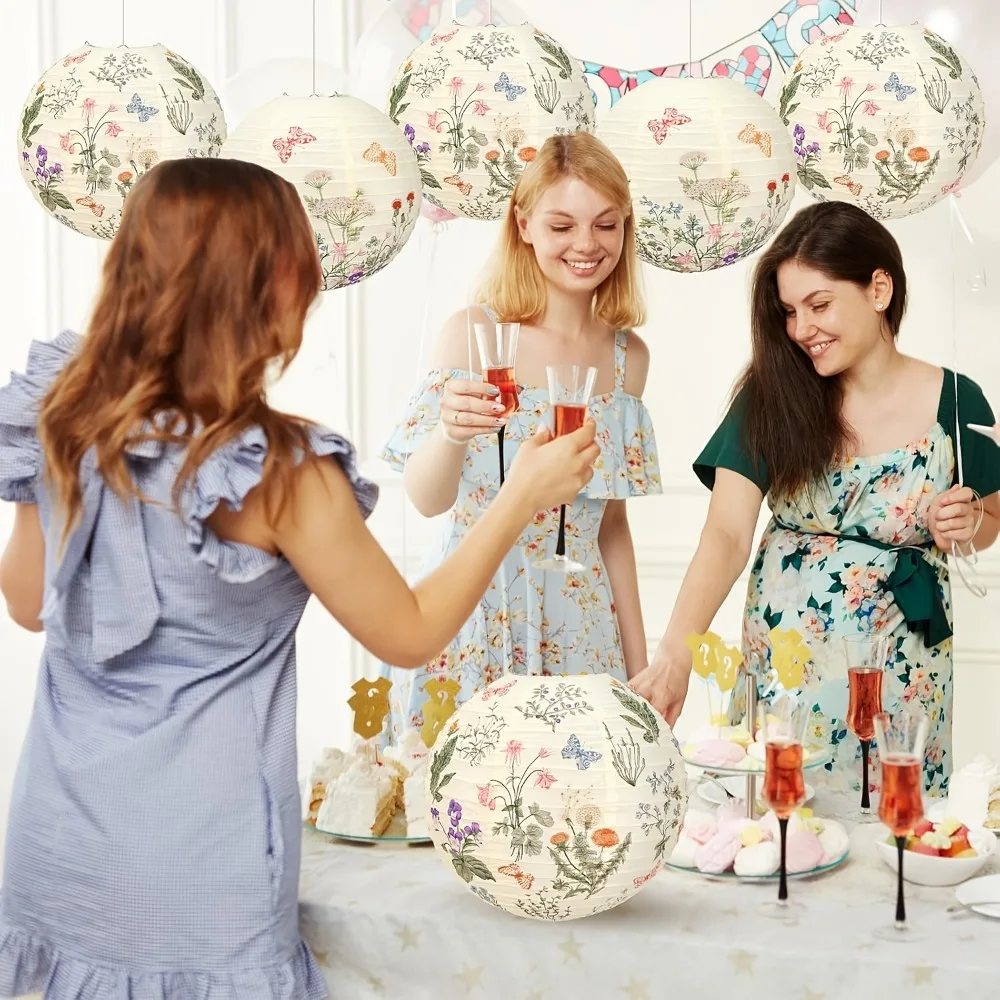 New Paper Printed Flower Paper Lantern 20/30cm DIY Craft Round Paper Lantern Hanging Paper Lantern For Home Decor