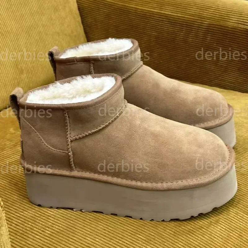 Winter echte Schaffell Wolle wärmer Damen erhöhen Schuhe Damen warme dickbesohlte Stiefel Plattform Luxus Schneeschuhe