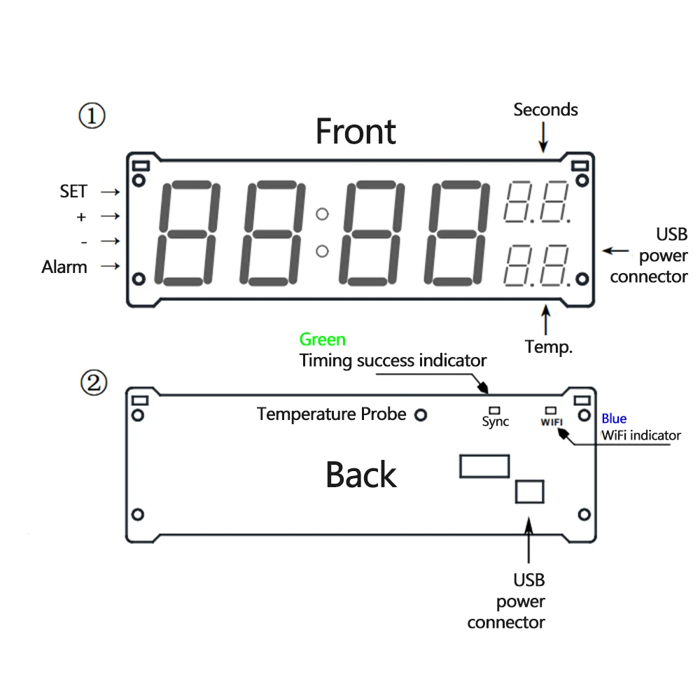 [global timezone] 1.2inch LED Smart Clock Wifi Clock Wireless Network AutoTiming Electronic Clock Alarm Temp Display With Shell