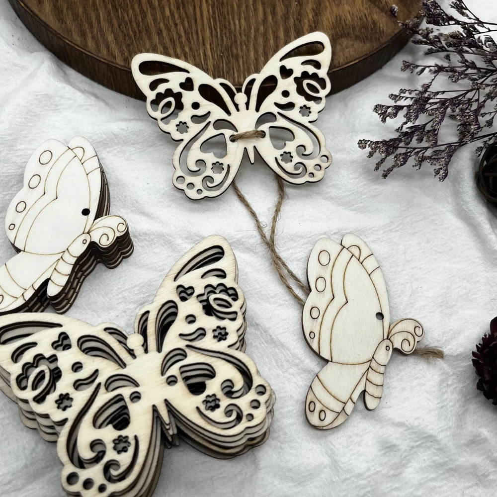 10pcs Hollow Wood Butterfly Embellishment Cutouts Wooden Shape Craft DIY Wedding Home Decor