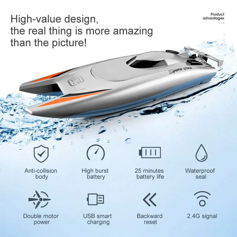 High-Speed RC Boat - Rechargeable Electric Remote Control Toy for Outdoor Summer Water Activities Fast RC Boat for Boys