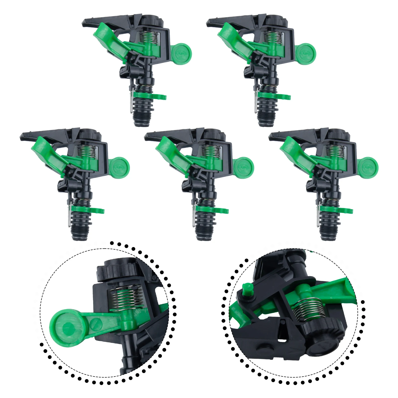 Set of Five Adjustable ABS Sprinklers Covers Distances from 34Ft to 60Ft for Effective Lawn Irrigation Systems