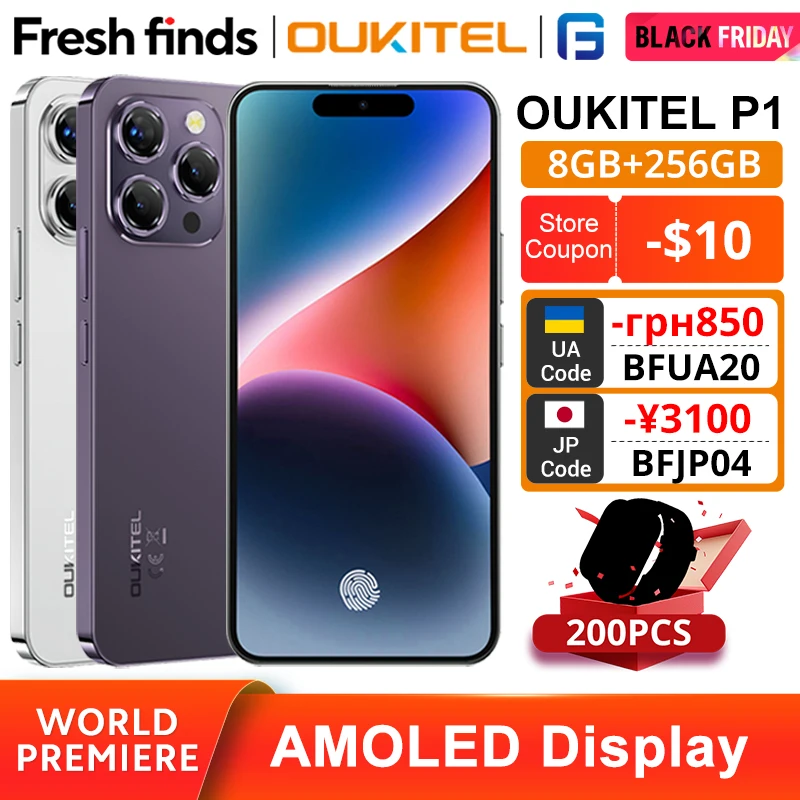 OUKITEL P1 Smartphone Global Version 6.7 '' AMOLED-display 8GB RAM 256GB ROM MTK Helio G99 Octa Core 50MP Achteruitrijcamera 5150mAh NFC