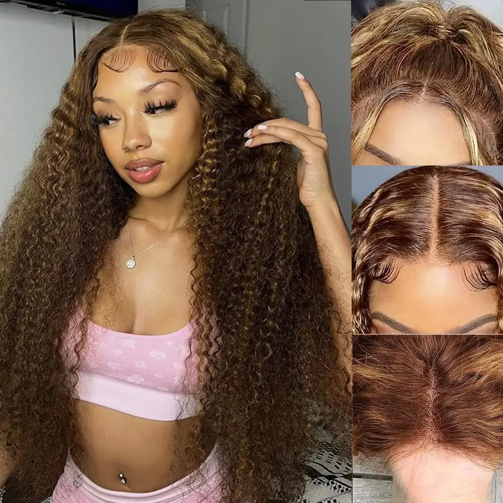 

Human Hair 5x5 HD Transparent Lace Highlight Ombre Deep Wave Lace Front Wigs Pre Plucked 180% Density Baby Hair Around P4/27