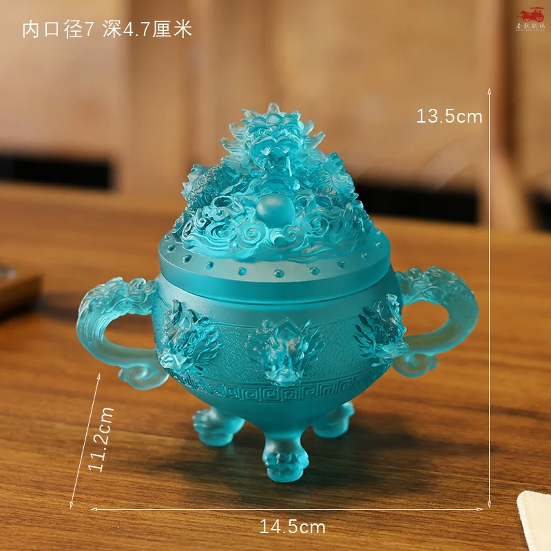 Coloured Glaze Nine Dragon Incense Burner Decorative Ornaments Lake Blue Incense Burner Handicraft Incense Dragon