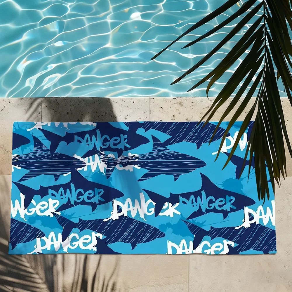 DANGER Shark Print COOL Towel Quick Drying Beach Towels Are Suitable For Swimming Pools Camping Yoga And The Gym