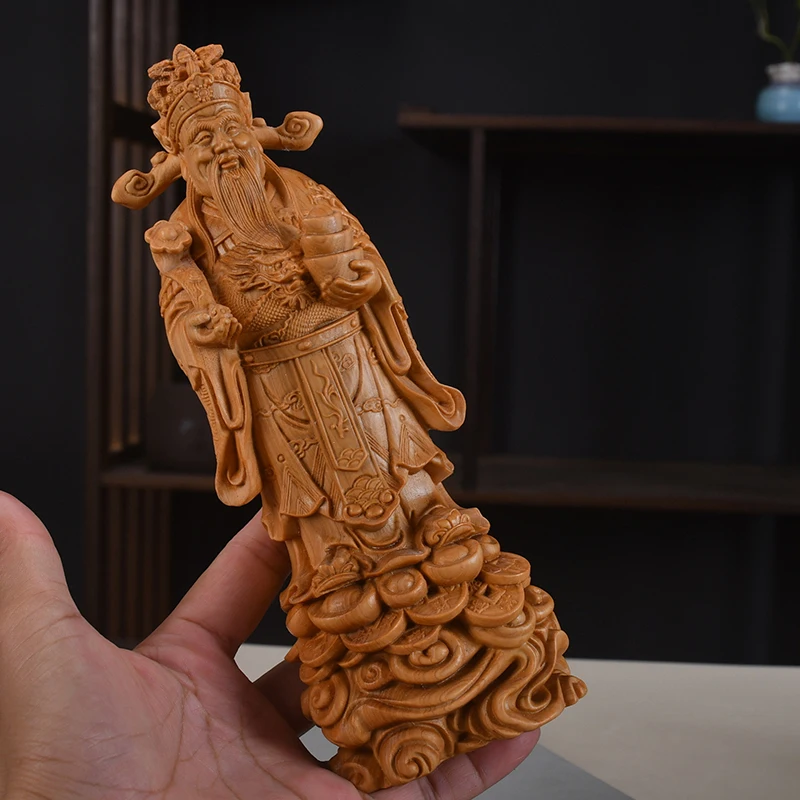Picture 4: Solid Wood Ruyi God of Wealth Figurine –Exquisite Carving Sculpture for Home Office Desk, Feng Shui Decor to Attract Wealth Luck