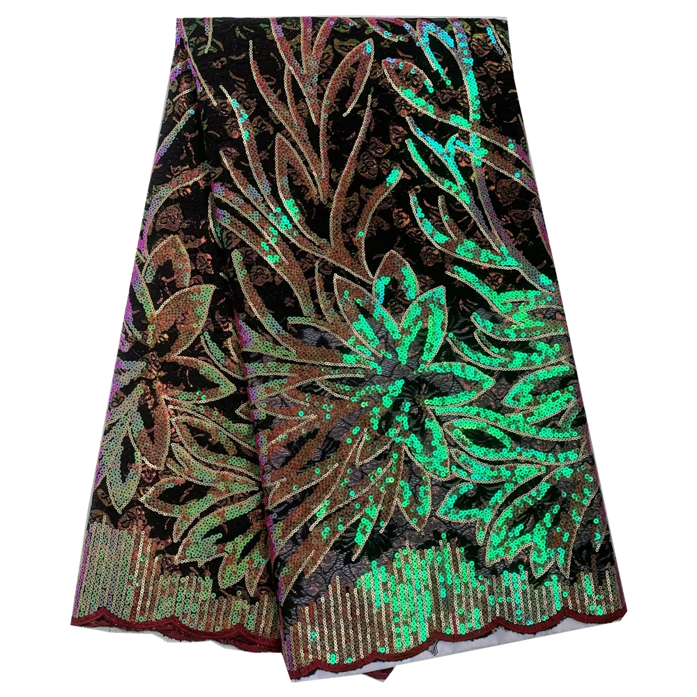 5 야드 프랑스 레이스 원단, 스팽글이있는 고품질 아프리카 레이스, 얇은 명주 그물 자수, 우아한 웨딩 & 이브닝 가운 Materia