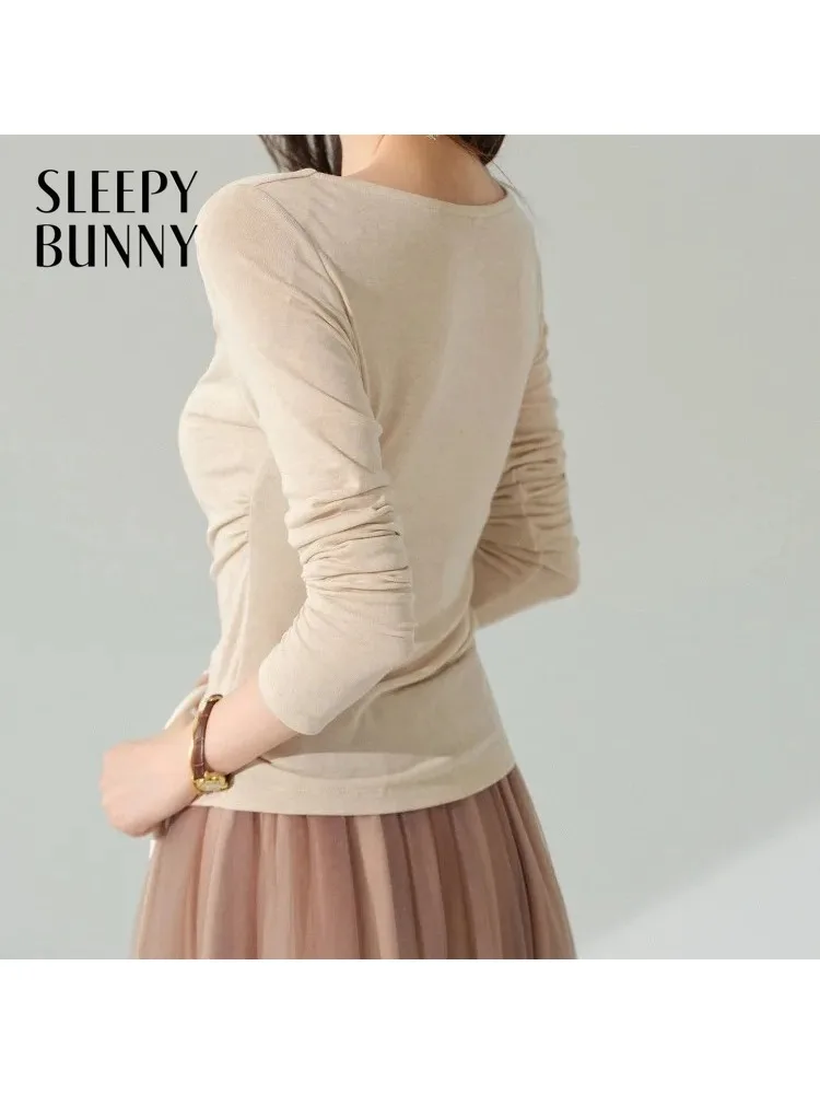 Elegant Drape Neck T Shirt Slim Fit Base Layer Top Long Sleeve Blouse for Women Chic Design Undershirt Stylish Daily Outfits
