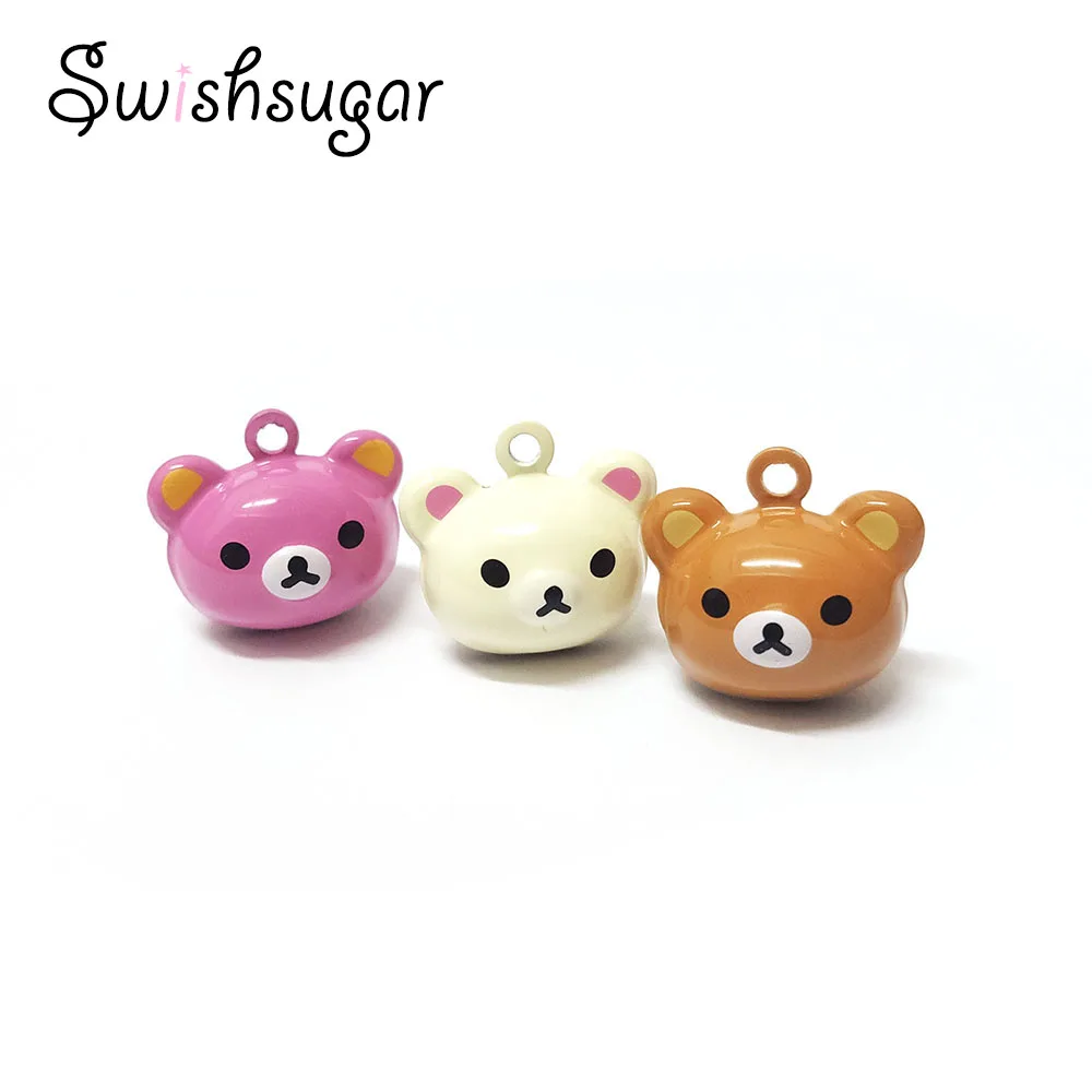 Brown Cream Hotpink Enamel Cute Cartoon Bear Craft Copper Bell Charms Pendant Fit Birthday Gift Favors