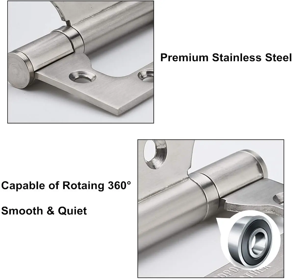 6 مفصلات أبواب غير نقر - سهلة التركيب، مفصلات أبواب من الفولاذ المقاوم للصدأ مقاس 4 × 3 بوصات - حركة سلسة وشديدة التحمل، فضي