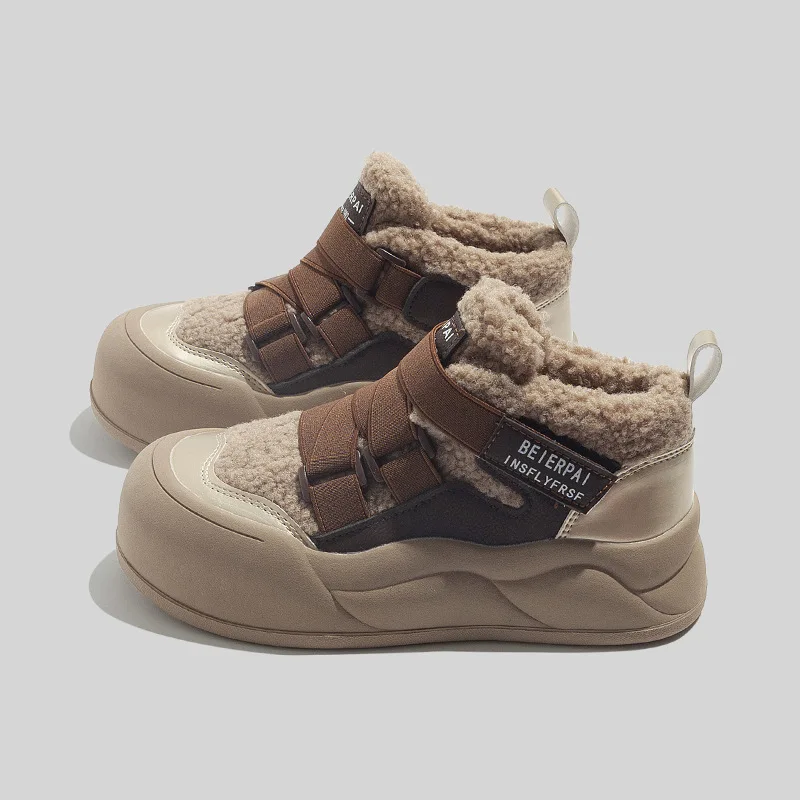 Fleece-Lined Lamb Wool Casual Versatile Boots Warm Comfortable Cotton Shoes Women's Winter New Style Round Toe Rubber Sole