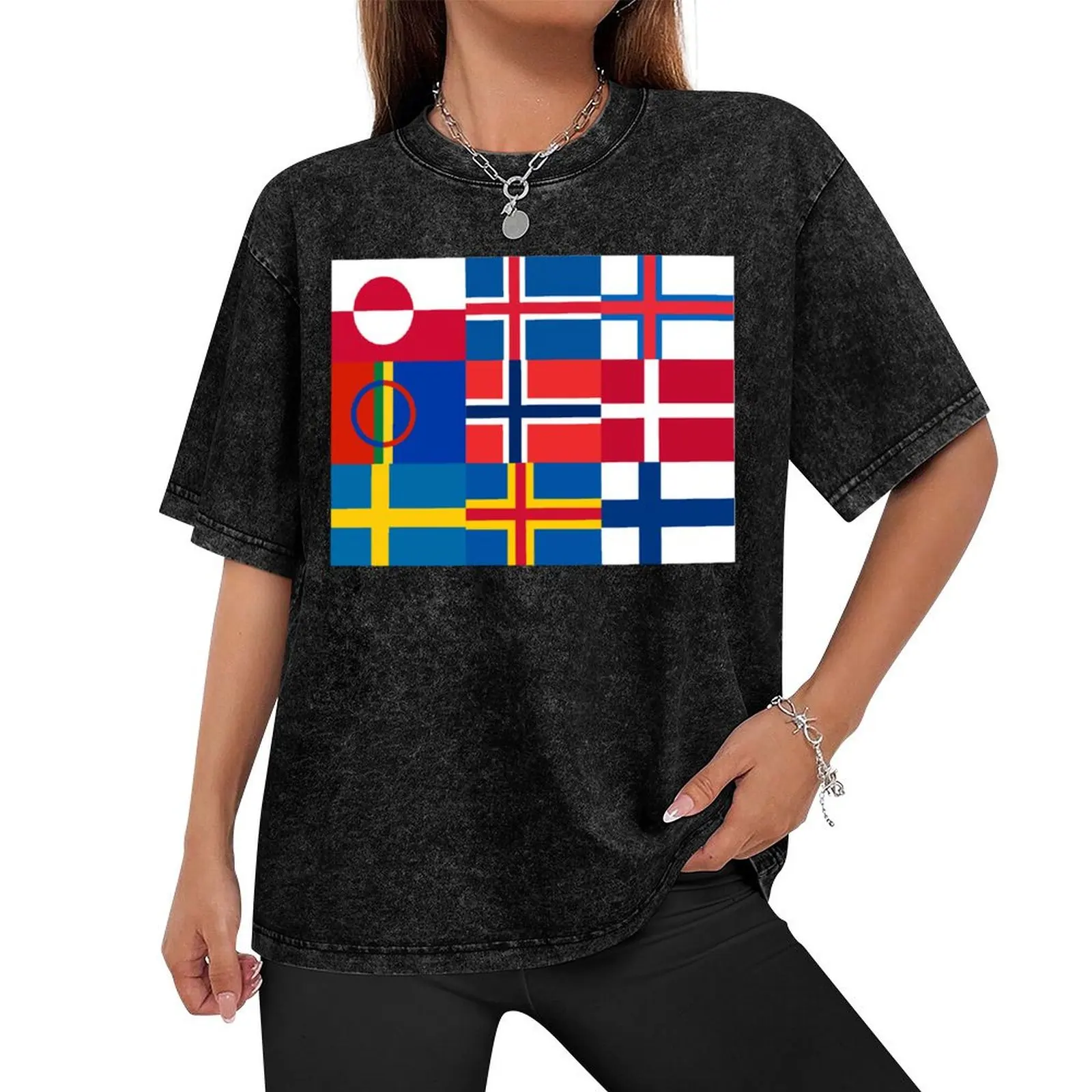 Nordic Flags Geo East to West T-Shirt graphics aesthetic clothes sweat mens t shirts top quality